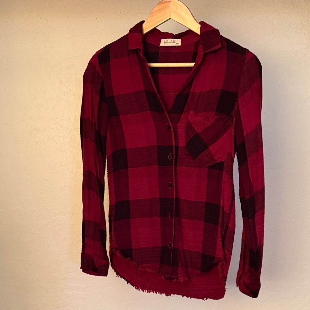 Bella Dahl Red and Black Plaid Button Down Shirt